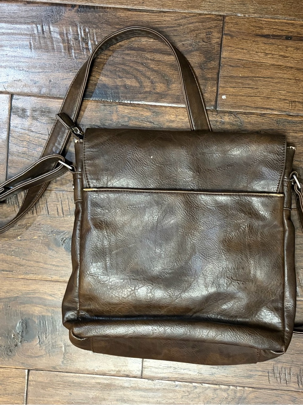 ESPE Brown Vegan Leather Messenger Crossbody Bag Silver Buckles - Picture 8 of 11